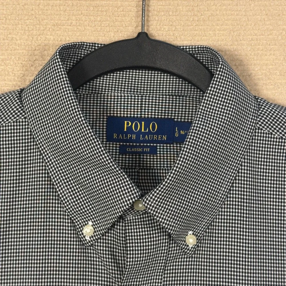 Polo Ralph Lauren Dress Shirt Men 16.5 L Classic Fit Black Gingham Long Sleeve